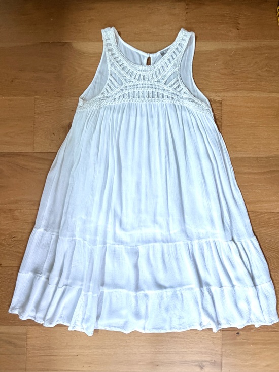 JMB Signature Dresses & Skirts - JMB Signature Boho Mini Dress White Crochet Yoke Tiered Crinkle Rayon Women's M